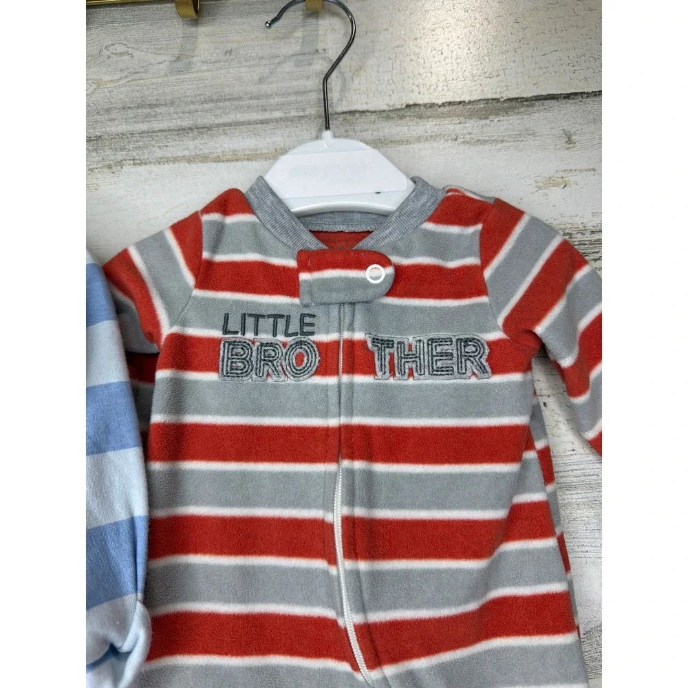 Carter's Sleep and Play Boys Newborn Blue Orange Little Brother Striped EUC